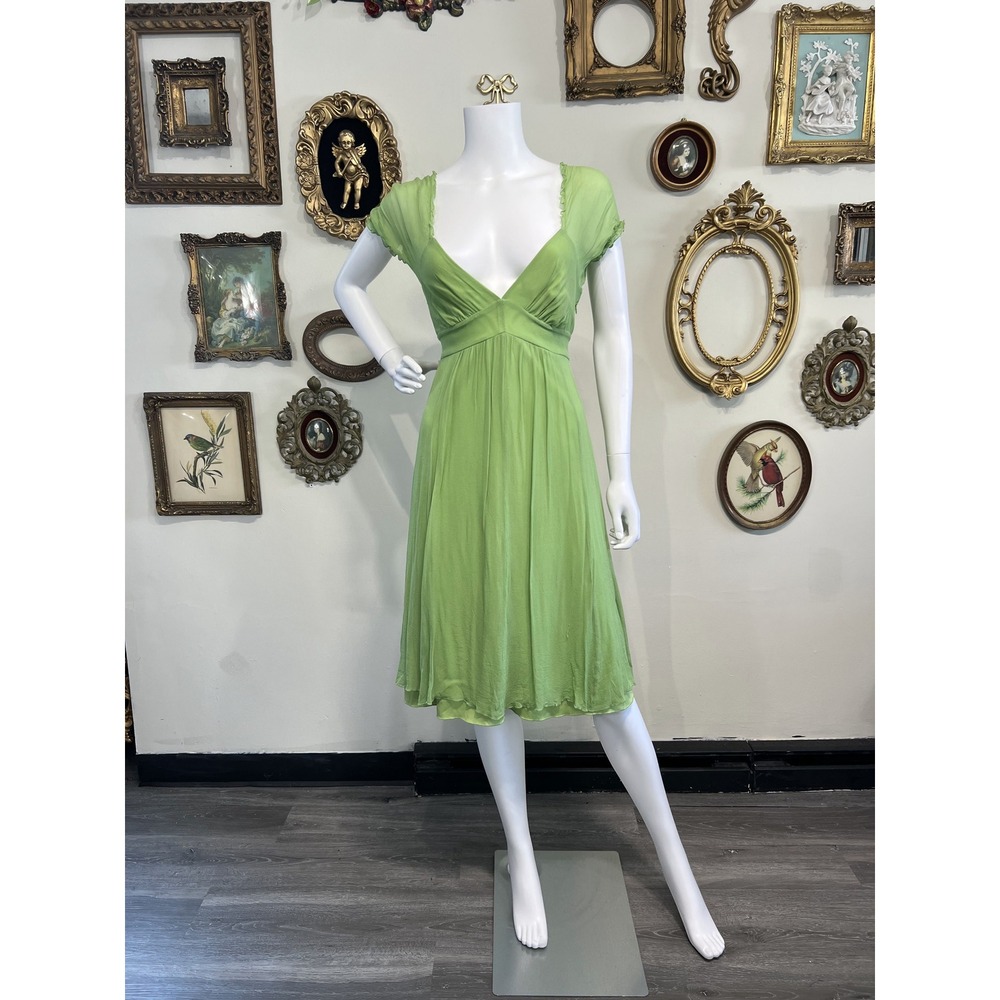 Jonathan Martin Lime Green Silk Fairycore Midi Dress Size 6